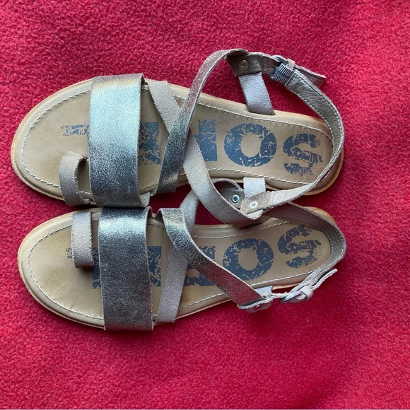 SOREL Sz 8 Ella Criss-cross Full-grain leather EVA Molded Rubber Sole Sandals - Picture 3 of 12